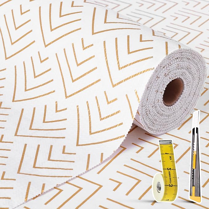 Shelf Liner for Kitchen Cabinets Non Adhesive Drawer Liner Gold Arrow Non-Slip Thickened Shelf Liner Paper Strong Easy to Clean for Tool Box Refrigerator with Knife and Tape Measure 12 inche x 30 feet