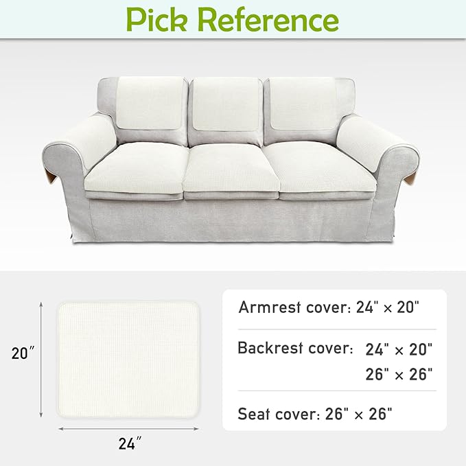Couch Arm Covers, Sofa Arm Covers, Waterproof Armrest Cover for Sofa, Armchair, Loveseat, Non-Slip Recliner Arm Cover, Sofas Headrest Cover, Arm Chair Covers Set of 2 (Cream, 24"×20")