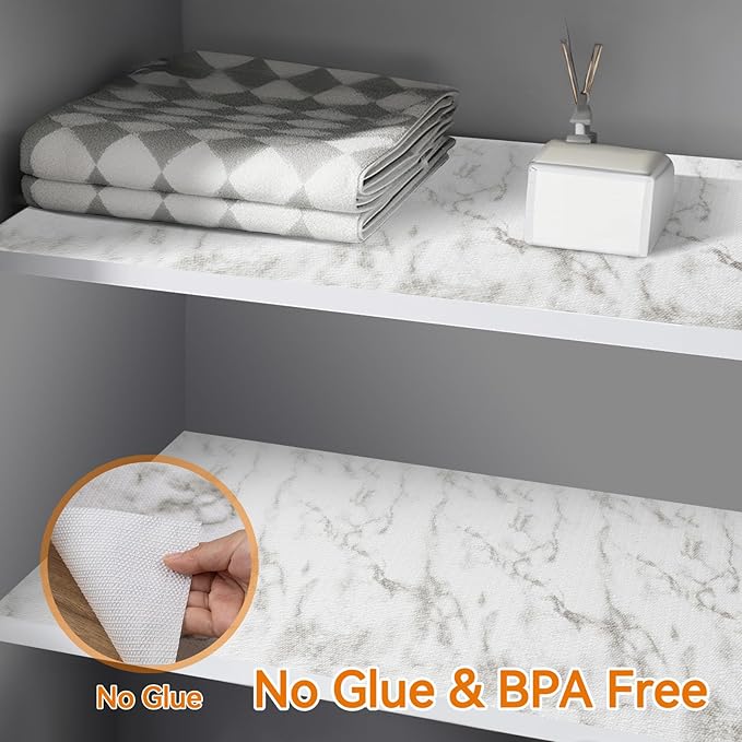 Shelf and Drawer Liner for Kitchen Cabinets Non-Adhesive, Strong Grip Non-Slip Thickened Cabinet Liners for Shelves, Waterproof Mats for Dresser Cupboard, White, 17 in x 30 Feet