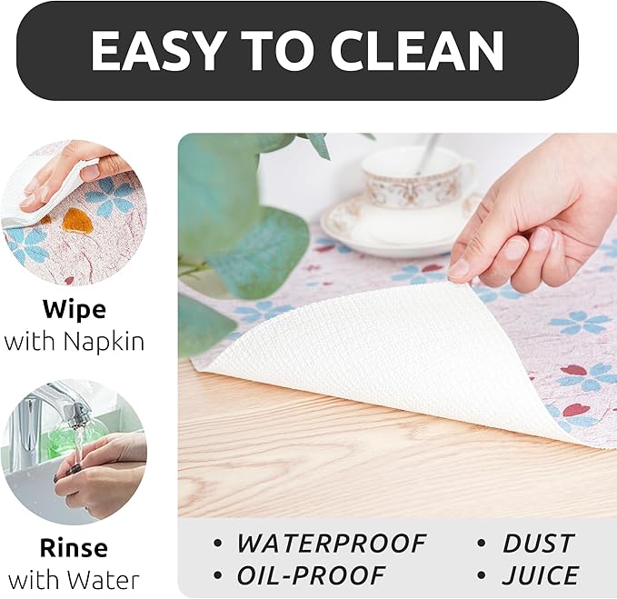 RAY STAR 18X96 Inch Shelf Liner for Kitchen Cabinets, Non-Adhesive Cabinet Liner Washable, PVC Drawer Liner for Dresser Non-Slip Bathroom (Blue-Floral)(4 Roll)