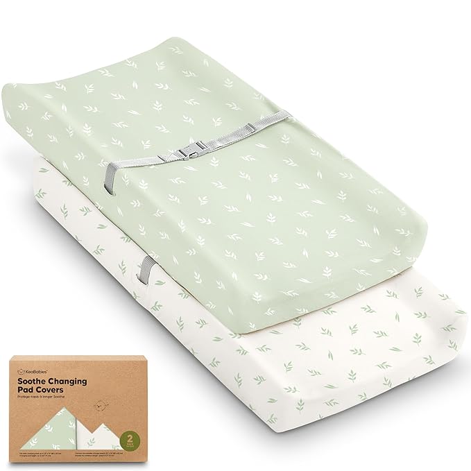 2-Pack Organic Changing Pad Covers for Girl, Boy, Neutral - 100% Cotton Changing Table Pad Cover, Soft Baby Nursery Diaper Changing Pad Sheets, Contour Changing Pads Liners, Change Pad Cover (Herb)