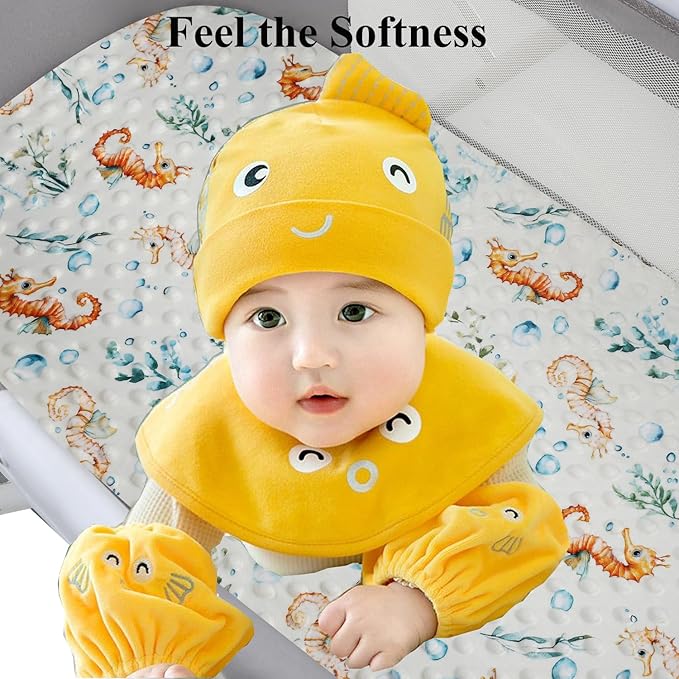 Dot Bassinet Sheet Set 2 Pack Stretch Fitted Cradle Sheets,Ultra Soft,Universal Fit Oval Rectangle Hourglass Pad/Mattress, for Baby Girls and Boys Blue, Seahorse