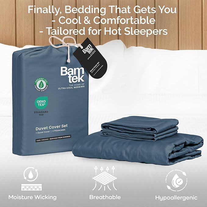 Duvet Cover Set - 100% Viscose Derived from Bamboo Duvet Cover King Size, 3 PC Luxury Cooling Duvet Cover for Hot Sleepers, Silky Buttery Soft Comforter Cover & 2 PC King Pillowcases, Storm