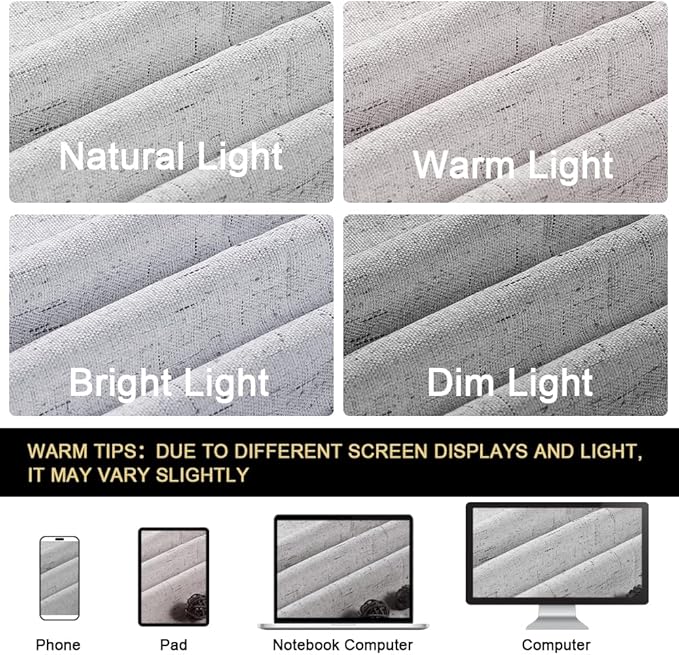 PrinceDeco 100% Blackout Linen Curtains for Bedroom Faux Linen Fabric Extra Long Curtains 96 Inches Long Room Darkening Sun Blocking Curtain with White Liner Backing,52 X 96In,Glacier Grey