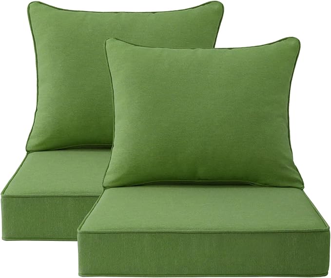 Outdoor Patio Chair Cushions Set, 24" x 24", Set of 2, Water-Repellent, Fade Resistant, Deep Seat Bottom and Back Cushion for Backyard, Couch, Sofa and Patio Furniture, Lawn Green