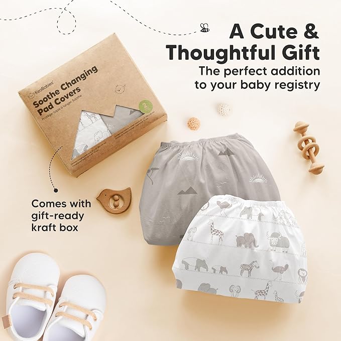 2-Pack Organic Changing Pad Covers for Girl, Boy, Neutral - 100% Cotton Changing Table Pad Cover, Soft Baby Nursery Diaper Changing Pad Sheets, Contour Changing Pads Liners,Change Pad Cover (Savannah)