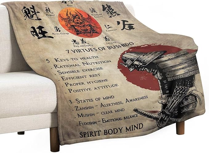 Samurai Warrior Japanese Throw Blanket - Gifts for Boys Men Kids Adults - Soft Warm Cozy Fleece for Couch Sofa Bed 60"x80"