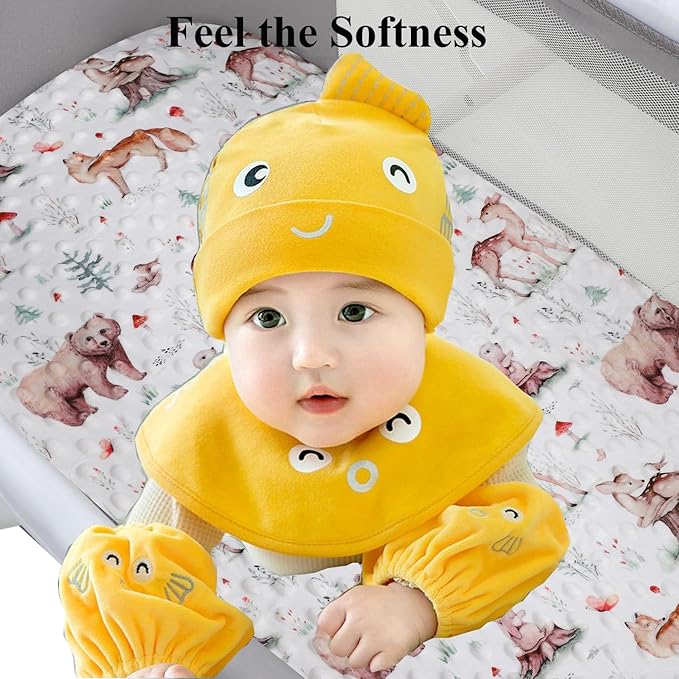 Dot Bassinet Sheet Set 2 Pack Stretch Fitted Cradle Sheets,Ultra Soft,Universal Fit Oval Rectangle Hourglass Pad/Mattress, for Baby Girls and Boys Cream, Fox Deer Bear