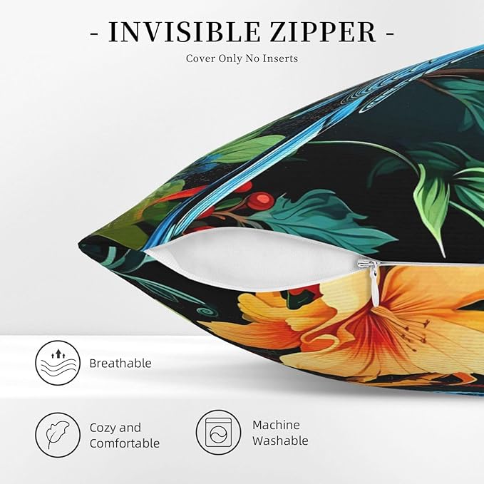 William Morris Bluebird and Flowers Design 18x18 inches Throw Pillow Covers Square Pillowcases Decor for Bed Couch Sofa Living Room Cushion Covers