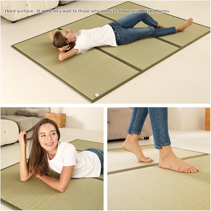 MustMat Tatami Mat Rush Grass Tatami Mattress Japanese Traditional Foldable (Full_xl-55"x82")