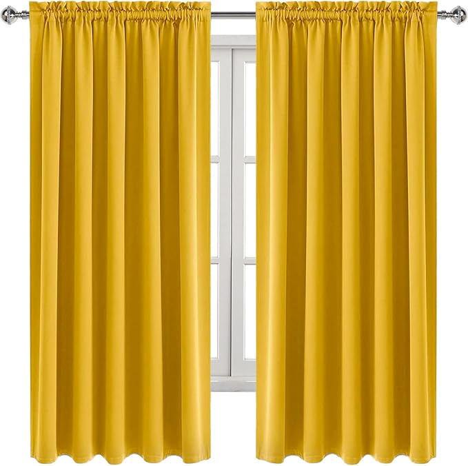 DWCN Blackout Curtains for Bedroom – Rod Pocket Thermal Insulated Noise Reducing Noise Reducing Drapes for Living Room, W 60 x L 63 Inch, 2 Panels, Yellow
