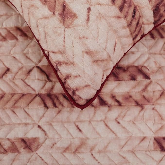 The HomeCentric King/Queen/Twin Maroon & Ivory Designer CA King 86"x18" Bed Runner with Pillow Cover, Tie & Dye, Beaded & Quilted Bed Scarf on Cotton Fabric - Tie Dye Love