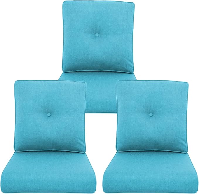 Outdoor Chair Cushions 3 Packs - Outside High Back Thick Water-Resistant Cushion 22x24 with Zipper Cover for Patio Glider Rocking Chairs Loveseat Couch – Teal/Buckle