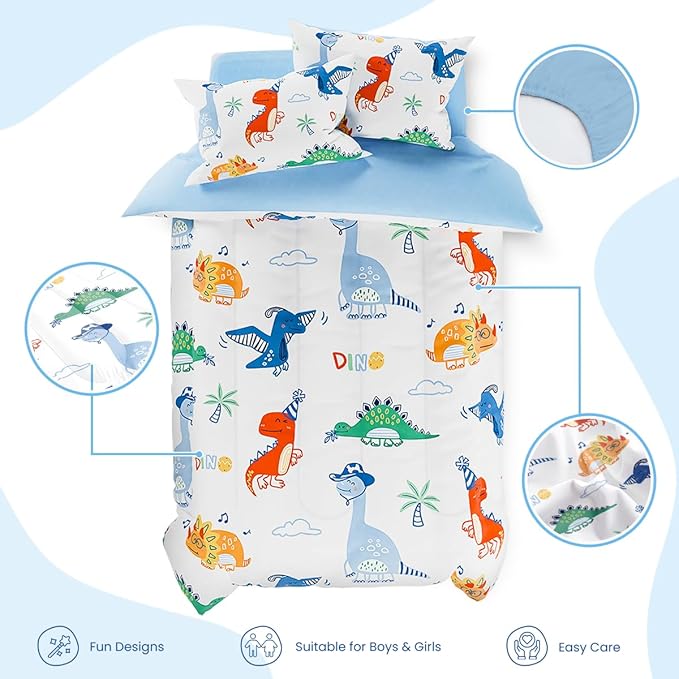 SANDJEST Dinosaurs Bedding Full Set for Boys Kids Children, Ultra Soft Microfiber Comforter Set with 4-Pieces, Comforters Bed Sets Bedroom Decor