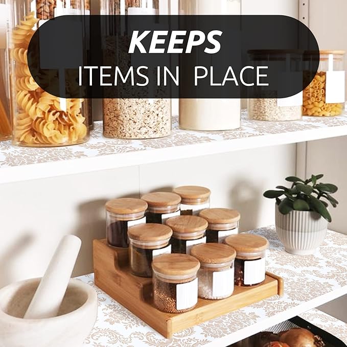 RAY STAR 18X96 Inch Shelf Liner for Kitchen Cabinets, Non-Adhesive Cabinet Liner Washable, PVC Drawer Liner for Dresser Non-Slip Bathroom (Yellow Pattern)(3 Roll)