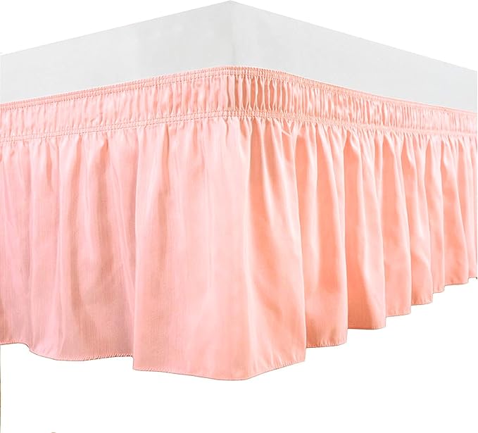 Peach Wrap Around Bed Skirts with 16" Drop - Three Sides Fabric Adjustable Elastic Dust Ruffle Silky Soft -600 TC Stretchy Bed Skirt-Queen(60"X 80") Peach