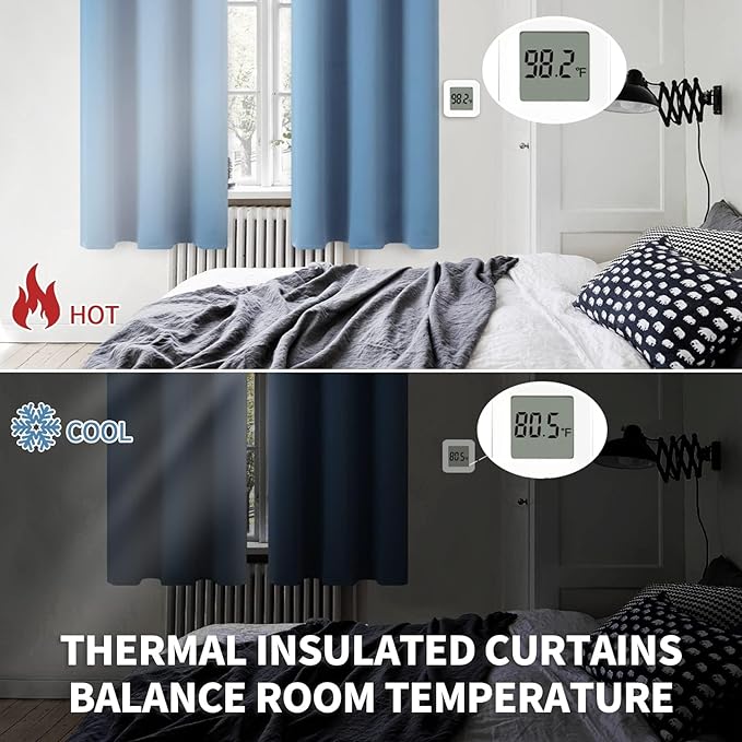 BGment Short Blackout Curtains for Bedroom 48 Inches Long - Thermal Insulated Room Darkening Curtain for Kitchen, Denim Blue, 42 x 48 Inch, 2 Panels