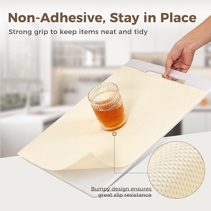 100% EVA Shelf Liner for Kitchen Cabinet, 24" x 120" Drawer Liners Non Adhesive Non Slip Waterproof Plastic Paper, Dresser Pantry Bathroom Refrigerator Protector, Cream