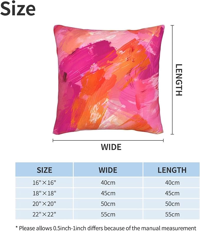 Abstract Pink and Orange Brush Aesthetic Throw Pillow Covers 18x18 inches Cozy Square Pillowcases Home Decor for Bed Couch Sofa Office Living Room Cushion Covers