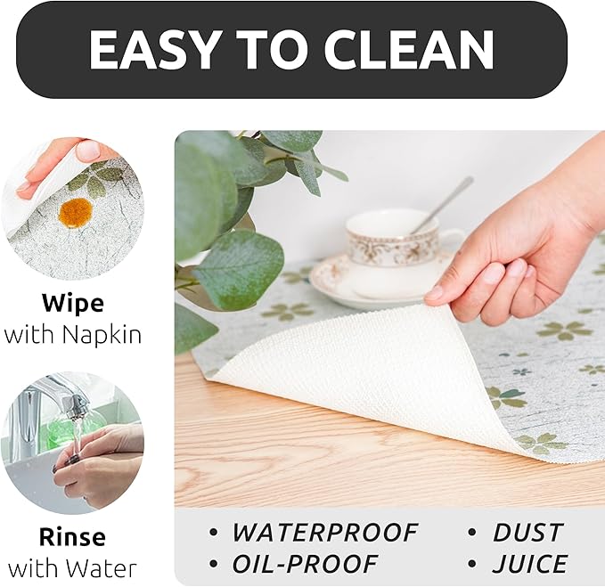 RAY STAR 12X120 Inch Shelf Liner for Kitchen Cabinets, Non-Adhesive Cabinet Liner Washable, PVC Drawer Liner for Dresser Non-Slip Bathroom (Green-Floral)(4 Roll)