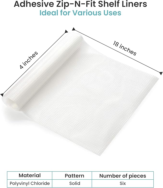 Con-Tact Brand Adhesive Zip-N-Fit Solid Grip Drawer 18" x 4', Ribbed Clear, 6 Count