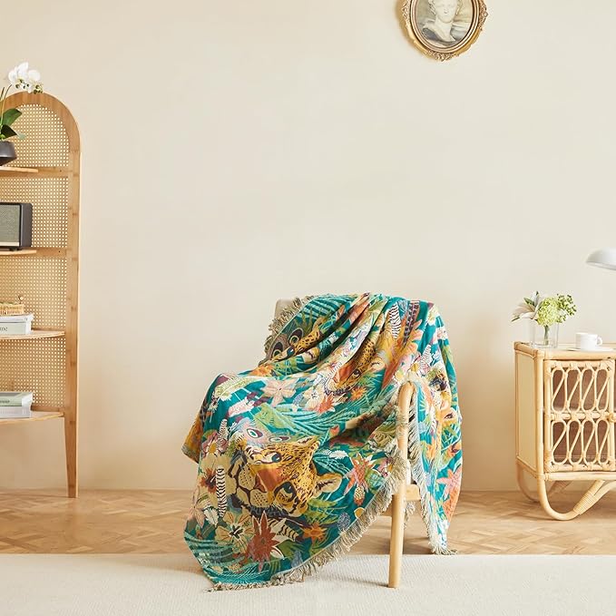 MSGKV Throw Blanket for Couch Cotton Leopard Animals Blanket 50"x60" Sofa Chair Blankets Muslin Breathable All Seasons Lightweight Farmhouse Blankets Home Decor