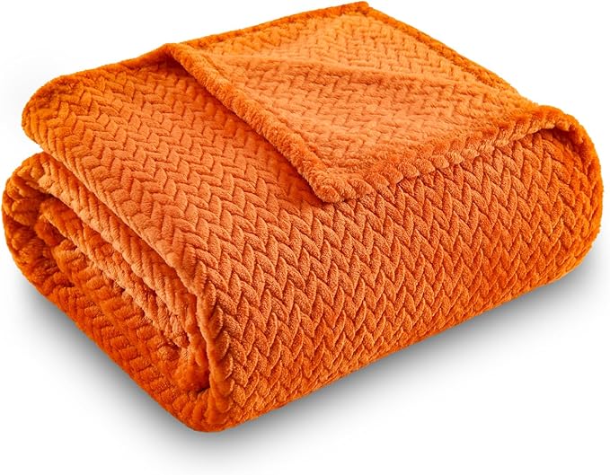 NEWCOSPLAY Super Soft Throw Blanket Orange Premium Silky Flannel Fleece Leaves Pattern Lightweight Bed Blanket All Season Use (Orange, Throw(50"x60"))