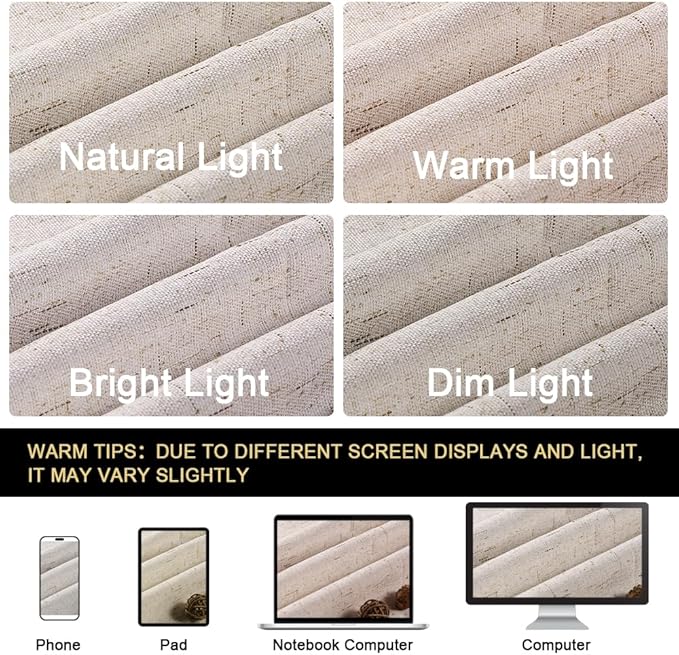 PrinceDeco Linen Blackout Curtains 100% Blackout Curtains 108 Inches Long Linen Look Patio Door Curtains Thermal Insulated Door Curtain for Living Room/Bedroom,W100 X L108 Inch, Natural