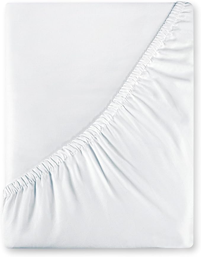 Royale Linen 400 Thread Count 100% American Grown Cotton Fitted Sheet Twin Size - All Around Elastic Fitted Sheet - Luxury Sateen Weave - Snug Fit Bottom Sheet Fit Up to 16" (Twin, Signature White)