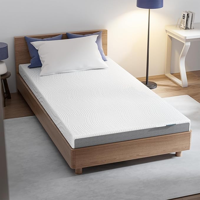 Cooling Mattress Topper Twin Size 2 Inch, Cooling Gel & Bamboo Charcoal Memory Foam Mattress Topper for Back Pain Relief, Firm Dual-Layer Foam Bed Pad with Removable Cover College Dorm