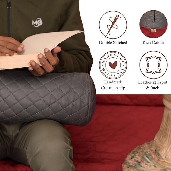 Neck Roll Pillow Cushion Cover, 22x6 Inch Full Moon Round Bolster Pillow Case, Cylinder Soft Lambskin Leather Pillowcase for Head, Spine & Neck Support During Sleep - Quilted Grey Pack of 2