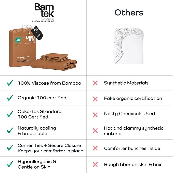 Duvet Cover Set - 100% Viscose Derived from Bamboo Duvet Cover Queen Size, 3 PC Luxury Cooling Duvet Cover for Hot Sleepers, Buttery Soft Comforter Cover & 2 PC Queen Pillowcases, Almond