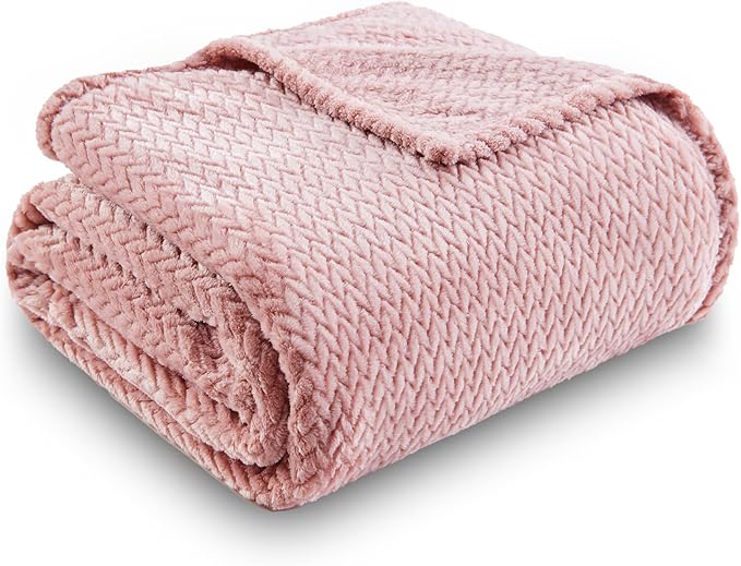 NEWCOSPLAY Super Soft Twin Blanket Dusty Pink Premium Silky Flannel Fleece Leaves Pattern Lightweight Bed Blanket All Season Use (Dusty Pink, Twin(60"x80"))
