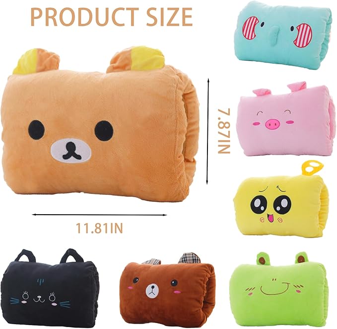 Kids Cartoon Hand Warmer Pillow, Plush Animal Doll with Arm Warmers for Children, Soft Hugging Cushion for Nap and Winter Days, Cozy Throw Pillow