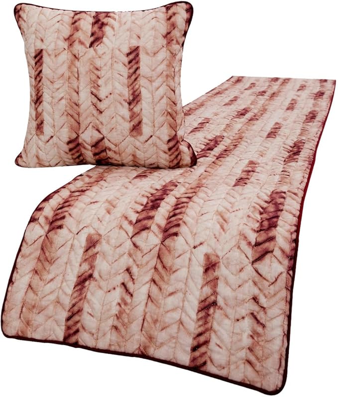 The HomeCentric King/Queen/Twin Maroon & Ivory Designer Queen 74"x18" Bed Runner with 2 Pillow Cover, Tie & Dye, Beaded & Quilted Bed Scarf on Cotton Fabric - Tie Dye Love