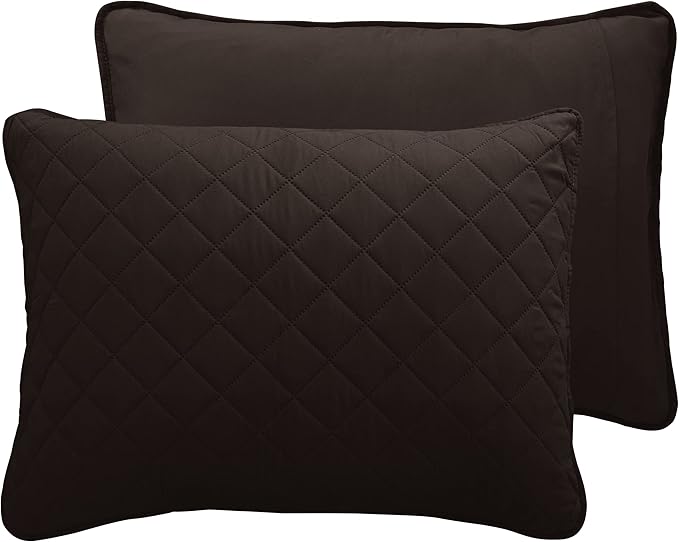 Easy-Going Full/Queen Size Reversible Quilt Set with 1 Quilt and 2 Pillow Shams, Soft Bed Quilt Cover, Water Resistant Lightweight Microfiber Bedspread, Stain Resistant, Chocolate/Beige