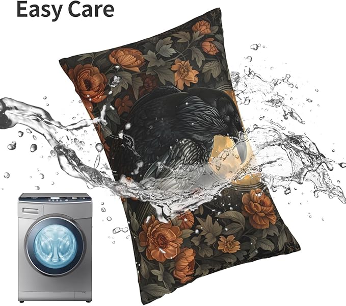 Mystical Raven Art Print Decor, William Morris Abstract Vintage Floral Design 20x12 inches Throw Pillow Covers Square Pillowcases Decor for Bed Couch Sofa Room Cushion Covers