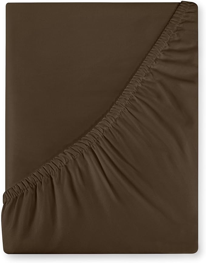Royale Linens 400 Thread Count 100% American Grown Cotton Fitted Sheet Twin Size - All Around Elastic Fitted Sheet - Luxury Sateen Weave - Snug Fit Bottom Sheet Fit Up to 16 Inch (Twin, Hazel Nut)