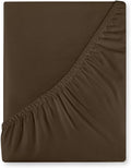 Royale Linens 400 Thread Count 100% American Grown Cotton Fitted Sheet Twin Size - All Around Elastic Fitted Sheet - Luxury Sateen Weave - Snug Fit Bottom Sheet Fit Up to 16 Inch (Twin, Hazel Nut)