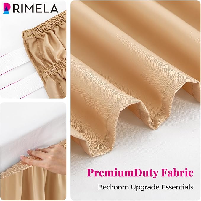 RIMELA Bed Skirt Queen Size Champagne Gold 15 Inch Drop, Wrap Around Elastic Bedskirt, Dust Ruffle for Adjustable Bed Base Soft Durable Fabric Machine Washable Easy to Install Bed Skirts
