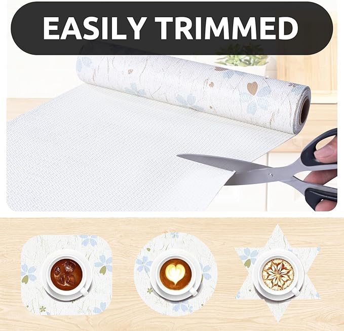RAY STAR 12X120 Inch Shelf Liner for Kitchen Cabinets, Non-Adhesive Cabinet Liner Washable, PVC Drawer Liner for Dresser Non-Slip Bathroom (Floral)(8 Roll)