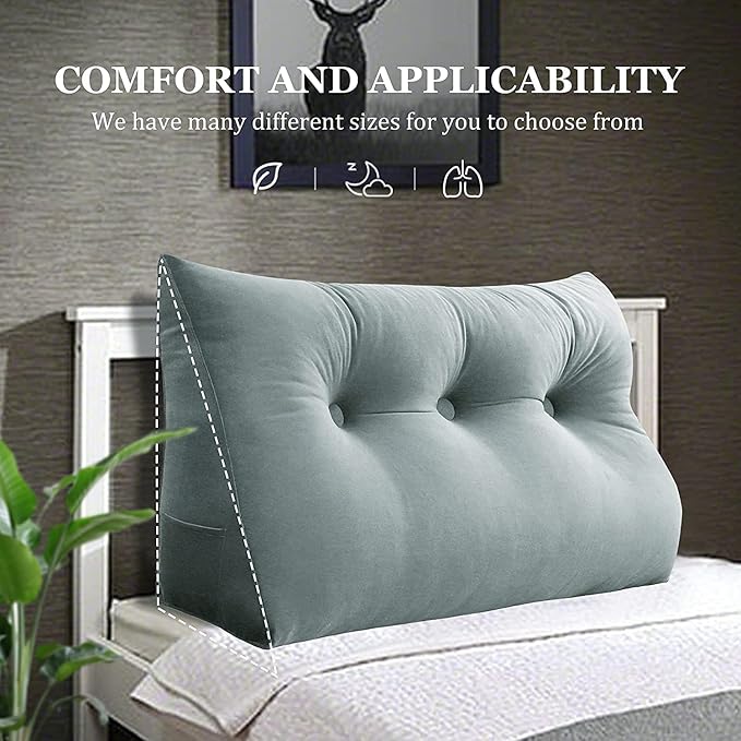 Wedge Headboard Pillow Dorm Room Reading Pillow Back Support for Sitting Up in Bed Bolster Lumbar Cushion Body Pillow Positioning Bedrest Velvet 39in Light Gray Twin
