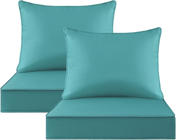 Outdoor Patio Chair Cushions Set, 24" x 24", Set of 2, Water-Repellent, Fade Resistant, Deep Seat Bottom and Back Cushion for Backyard, Couch, Sofa and Patio Furniture, Turquoise