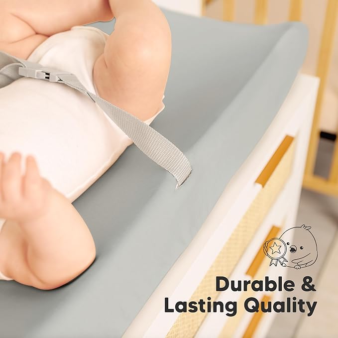 2-Pack Organic Changing Pad Covers for Girl, Boy, Neutral - 100% Cotton Changing Table Pad Cover, Soft Baby Nursery Diaper Changing Pad Sheets, Contour Changing Pads Liners, Change Pad Cover (Steel)