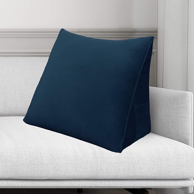 Wedge Headboard Pillow Dorm Room Reading Pillow Back Support for Sitting Up in Bed Bolster Lumbar Cushion Body Positioning Bedrest (Navy Blue, 24x8x20 in)