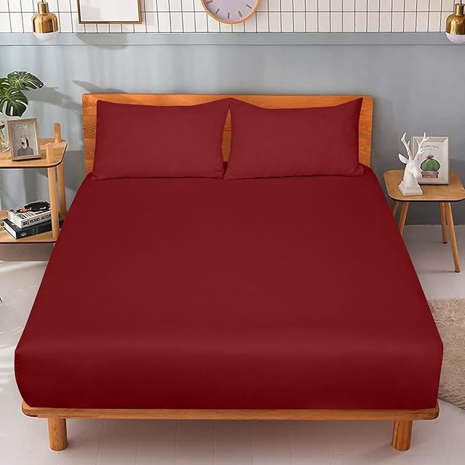 ROYALE LINENS 300 Thread Count 100% Long Staple Combed Cotton Fitted Sheet Twin - Super Soft Deep Pocket Bottom Sheet - Fitted Sheets Only - Elastic Sheets (Twin, Red)