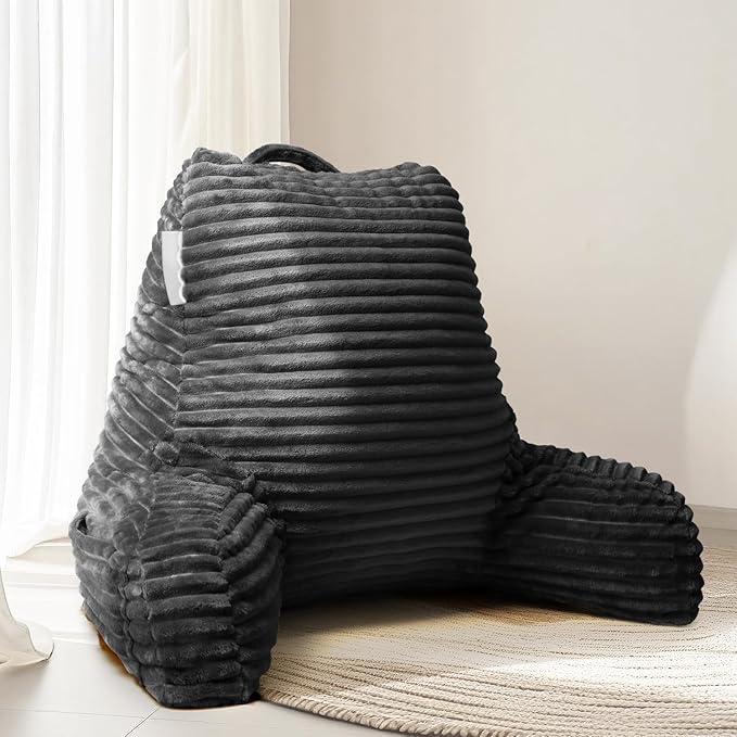 Hearth & Harbor Reading Pillow for Bed Adult – Back Pillow for Sitting in Bed, Standard Bed Pillows for Sitting Up in Bed, Foam Bed Chair Pillow, Grey Bed Rest Pillow