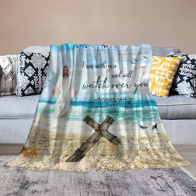 Christian Jesus Blanket Christian Gifts for Women & Men Religious Cross Throw Blanket Jesus Blanket for Kids Adults Soft Warm Cozy Fleece Blanket for Couch Sofa Bed 50"x60"