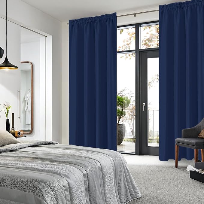 DWCN Navy Blue Blackout Curtains for Living Room 84 Inch Length 2 Panels Set Window Drapes Thermal Insulated Room Darkening Rod Pocket Curtains for Kids Boys Room (W38 x L84 Inch, Navy Blue)