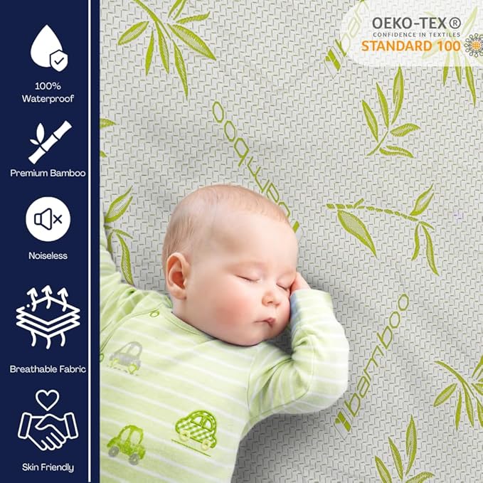 Bamboo Mattress Protector with Zipper - 100% Waterproof King Size Cooling Mattress Cover - Ultra Soft Jacquard Fabric Breathable Noiseless Mattress Pad Cover - Zippered Mattress Encasements